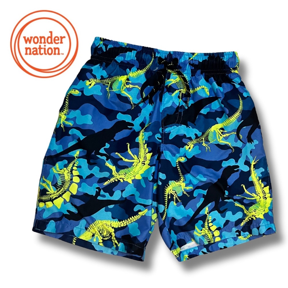 Wonder Nation Kids Children Boys Camo Dinosaur Swim Trunks Shorts size S (6/7)